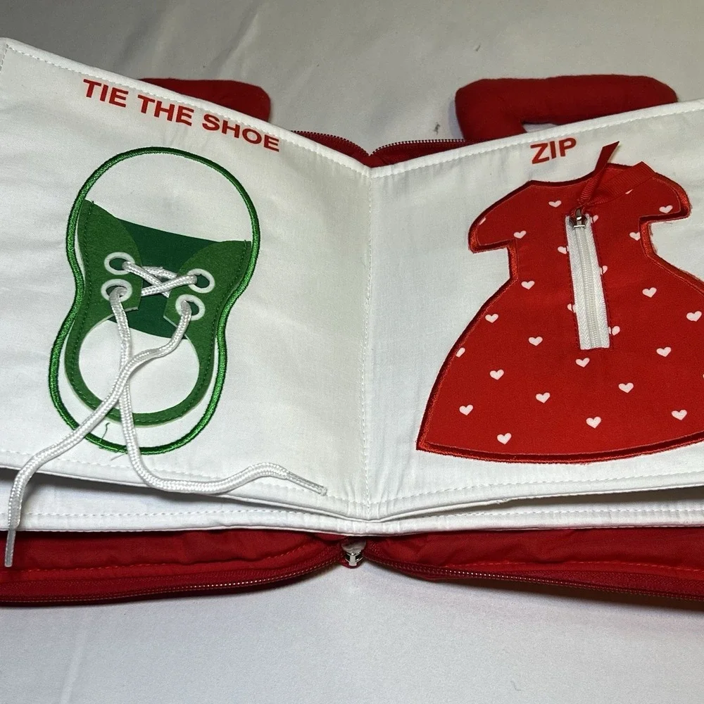 DEMOCA Red My Quiet Book Soft with‎ Carrying Handle Basic Fine Motor Skills EUC